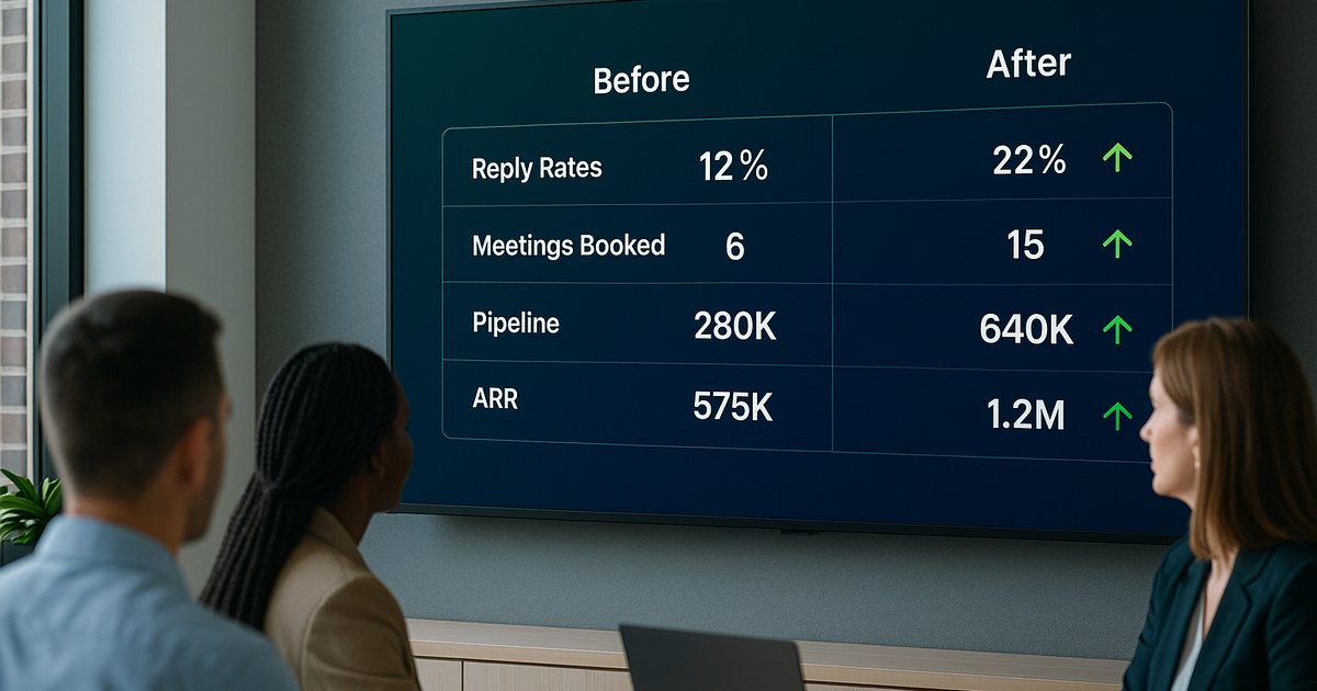 Tablero con KPIs de respuestas, reuniones y pipeline en crecimiento